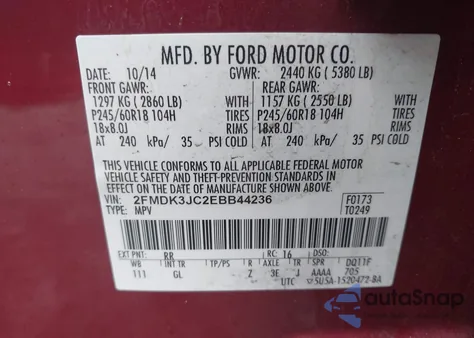 2014 Ford Edge Sel из США, поврежденный, VIN 2FMDK3JC2EBB44236